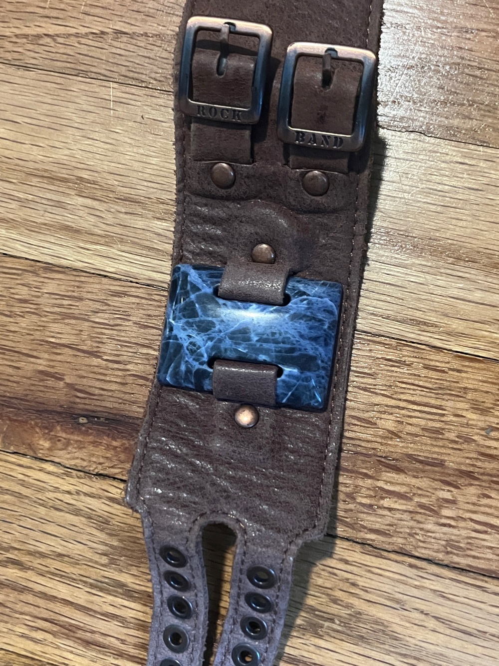 Adjustable leather rock band cuff bracelet - Picture 2 of 3